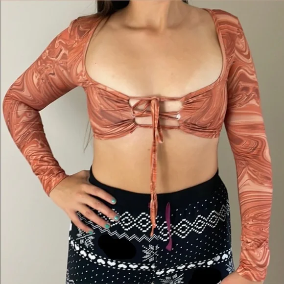 SHEIN | Tops | 424 Shein Sienna Swirl Long Sleeve Laceup